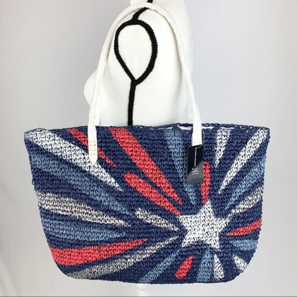INC 4th of July summer straw tote handbag - Picture 1 of 6